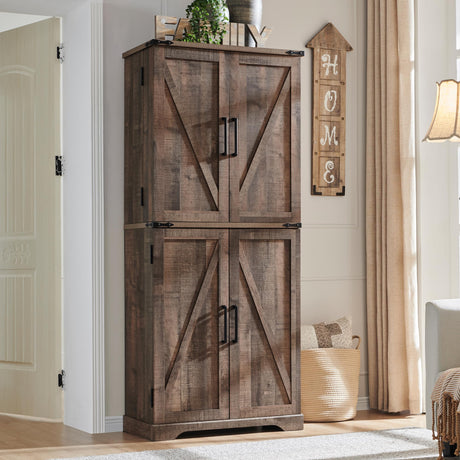 ACCOHOHO 72" Tall Storage Cabinet, Farmhouse Pantry Cabinet with Door Shelves, Drawer and Magnetic Catches, Rustic Wood Organizer for Kitchen, Bathroom, Living Room, Rustic Brown ACCOHOHO