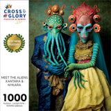 Cross & Glory - Meet The Aliens: Xantara and Nykara - 1000 Piece Jigsaw Puzzle | Unique Alien Couple Artwork | Satin Finish Cross & Glory