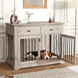 Dog Crate Furniture, 44 Inch Wooden Dog Kennel Furniture Indoor with 2 Storage Drawers, Heavy Duty Large Dogs Crate Furniture, Cage & House Furniture for Small Medium Large Dogs, Grey VENDORZ