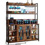 IRONCK Coffee Bar Cabinet with Power Outlet, Industrial Buffet Cabinet with LED Strip and Glass Holder, 3-Tiers Liquor Cabinet Bar for Home, Dining Room, Kitchen, Vintage Brown IRONCK
