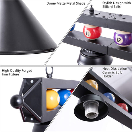 Wellmet 3 Light Billiard Pool Table Lights, 59" Pool Table Lighting for 7'-8' Table, Modern Kitchen Island Pendant Light with Matte Metal Shade, Billiard Light Fixture for Pool Table, Game Room Wellmet