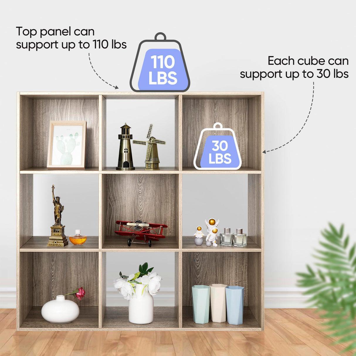 ZenStyle 9-Cube Natural Wooden Storage Shelf Organizer with Customizable Back Panels ZenStyle