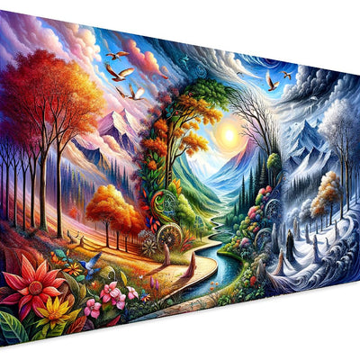 5D Large Diamond Art Painting,Four Season Diamond Art Kits for Adults,DIY Full Drill Crystal Rhinestone Arts and Crafts,bird Flowers mountain Art Painting with Diamond Home Wall Decor 27.5 X 15.7inch