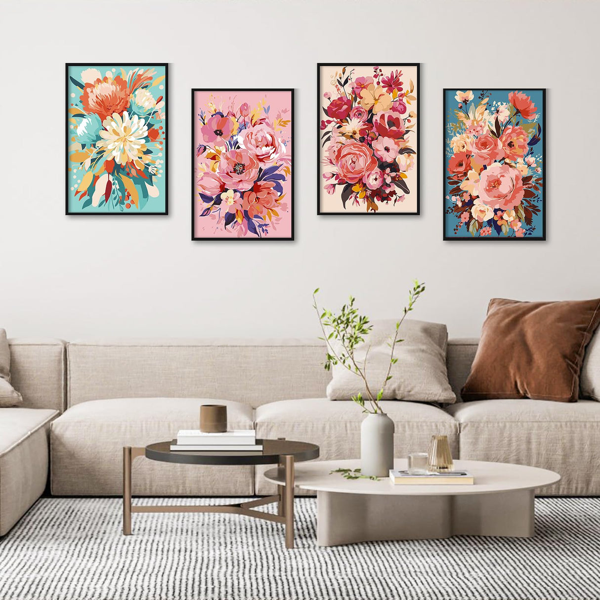 4 Pack Framed Paint by Numbers Kit for Adults with Wooden Easel, Flowers Paint by Numbers with Frame for Beginner, Flowers Adult Paints by Number Kits on Canvas Framed for Wall Decor 8 x 12 Inch Camocin