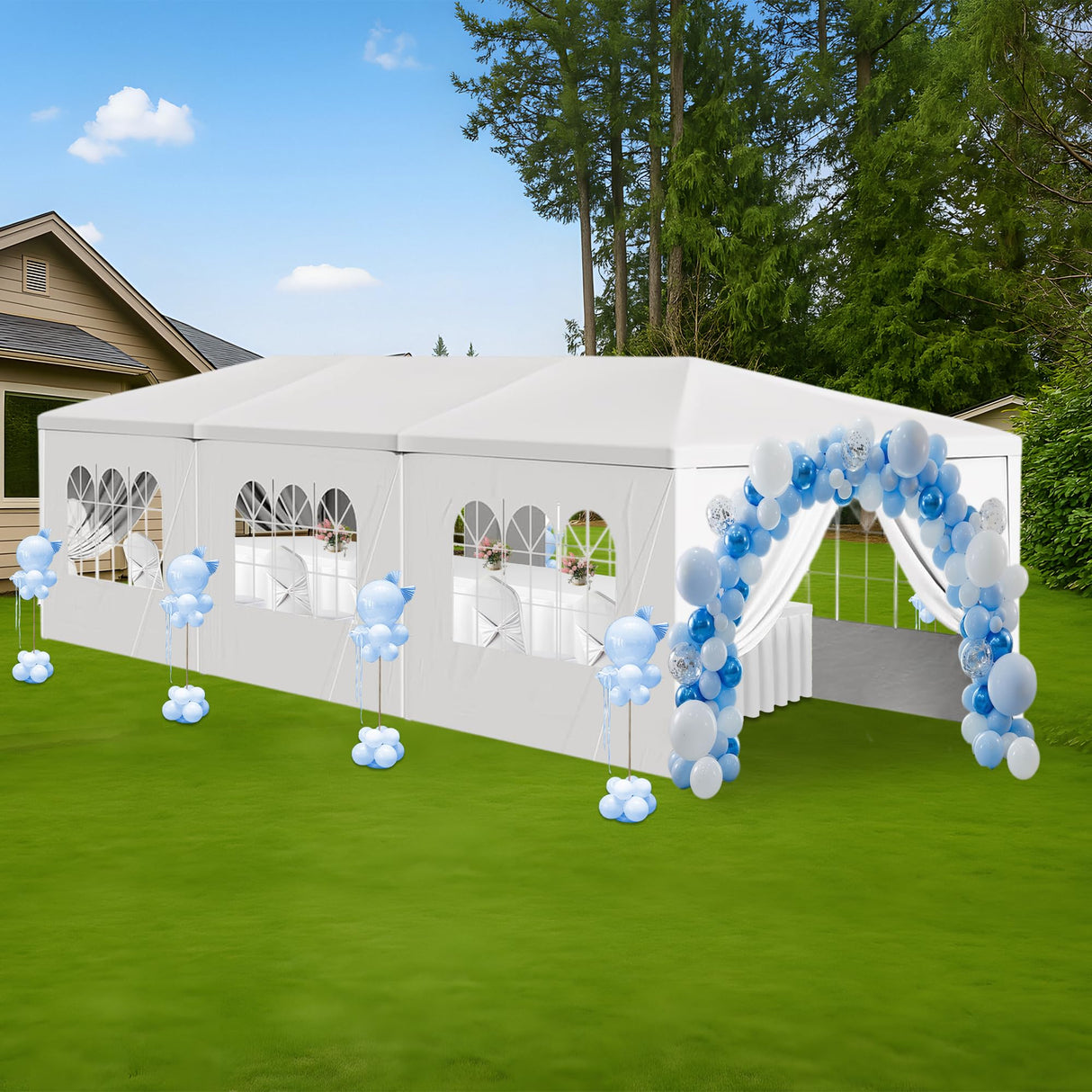 Usnipoya 10' x 30' Outdoor Gazebo Tents with 8 Detachable Sidewalls, White Patio Canopy Tent, Shade Tents with Transparent Windows, Ideal for Party, Wedding, Birthday, Events, Gatherings Usnipoya