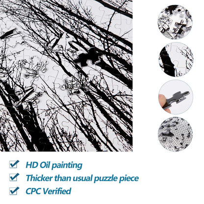 Bgraamiens Puzzle-Forest in Black and White-1000 Pieces Creative Black and White Nature Scenery Hard Puzzle Blue Board Jigsaw Puzzle