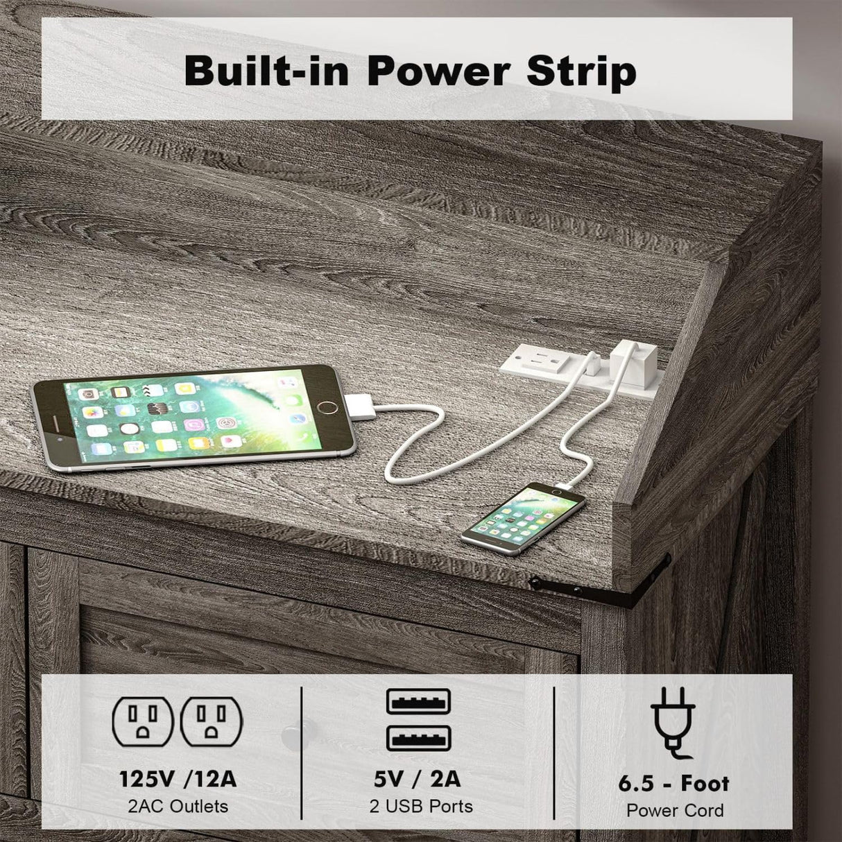 GlouMod Farmhouse 7 Drawers Dresser for Bedroom，Wooden Dresser with LED Light & Power Outlet, Tall Dresser Wide Chests of Drawers, Storage Organizer for Living Roon, Entryway, Closet, Gray Dresser GlouMod