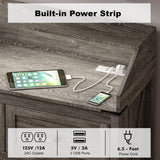 GlouMod Farmhouse 7 Drawers Dresser for Bedroom，Wooden Dresser with LED Light & Power Outlet, Tall Dresser Wide Chests of Drawers, Storage Organizer for Living Roon, Entryway, Closet, Gray Dresser GlouMod