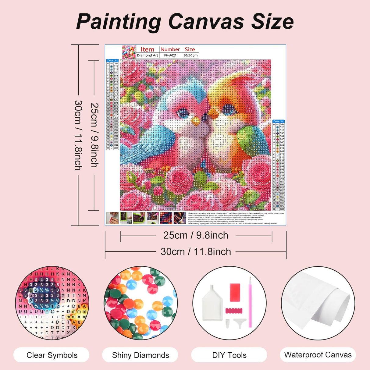 FHBUBPUP 5D Bird Diamond Painting Kits for Adults, Flowers and Birds Diamond Art Kits for Beginners - DIY Full Drill Round Diamond Dot Gem Art, Craft Gift Suitable for Home Wall Decoration 12×12Inch FHBUBPUP