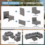 JOIVI 6 Pieces Outdoor Patio Furniture Set, Rattan Patio Sectional Sofa Conversation Set with Coffee Table, PE Wicker L-Shaped Sofa Set with Cushions for Garden, Backyard, Deck, Gray JOIVI