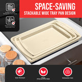 Bakken Swiss Cookie Sheet 3 Piece Set - Non-Stick, Stackable Baking Pans, White marble Deluxe Ceramic Coating – Dishwasher Safe - for Home Baking Bakken- Swiss