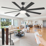 72 Inch Large Ceiling Fan with Remote, Indoor/Outdoor Industrial Ceiling Fan with Large LED Panel, Quiet Reversible DC Motor, 6-Speed, 3CCT, Black Ceiling Fans with Light for Patio, Livingroom, Garage ZMISHIBO