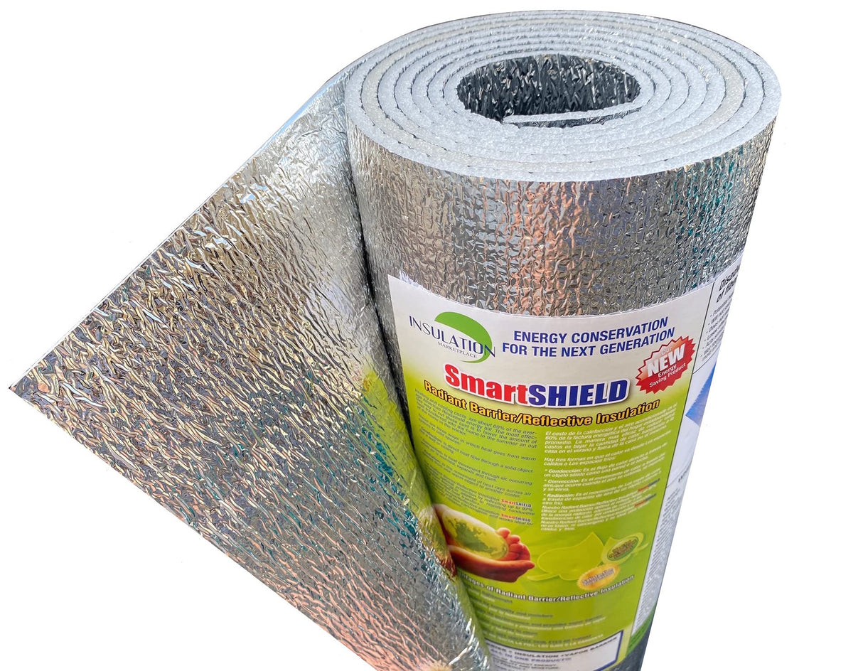 INSULATION MARKETPLACE SmartSHIELD -3mm 24inx50Ft ReflectiveINSULATION roll, Foam Core Radiant Barrier, ThermalINSULATION Shield - Engineered Foil INSULATION MARKETPLACE