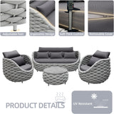 6-Piece Aluminum Patio Furniture Set, Modern Outdoor Conversation Set Sectional Sofa with Water Repellent Thick Cushions and Coffee Table for Balcony, Garden TWT