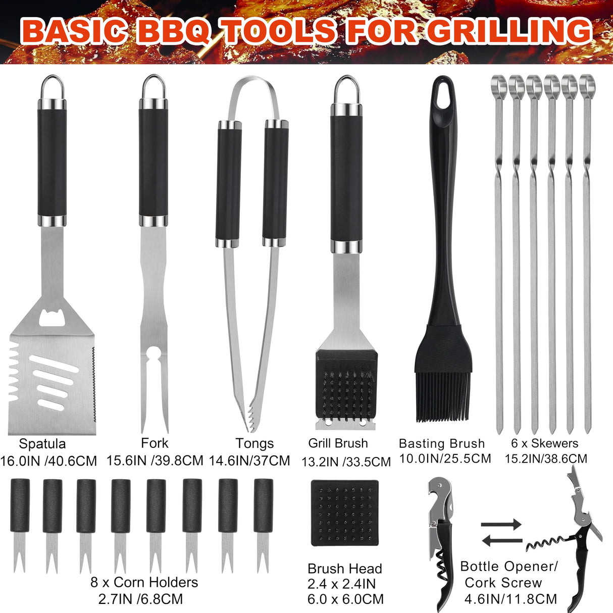 Grilljoy BBQ Accessories Grill Tools Set - 22PCS Stainless Steel Barbecue Grill Accessories for Outdoor Grill with Black Aluminum Case - Grilling Gifts for Men Dad -Grill Tools Kit grilljoy