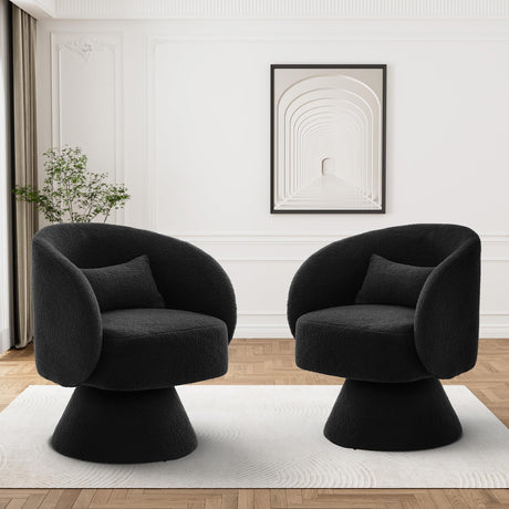 Nolohoo Swivel Barrel Chair Set of 2, Comfy Sherpa Accent Swivel Chairs for Living Room, 360 Modern Small Round Single Sofa Swivel Armchair for Bedroom, Office (Black, Teddy) Nolohoo