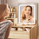 LIVELYGLOW Small Vanity Desk Set with Square Mirror and Light- Vanity Desk with Drawers- Wood LIVELYGLOW