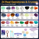 QLKUNLA Gemstones Dig Kit, Excavate 24 Real Gems in Solar System STEM Educational Space Toys for Boys & Girls Archaeology Geology Science Project Gift QLKUNLA