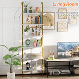 Wolawu Ladder Shelf 6 Tiers Marble White Modern Bookshelf Open Tall Wall Mount Bookcase Standing Leaning Wall Shelves Industrial Decorative Living Room Bed Room Wolawu