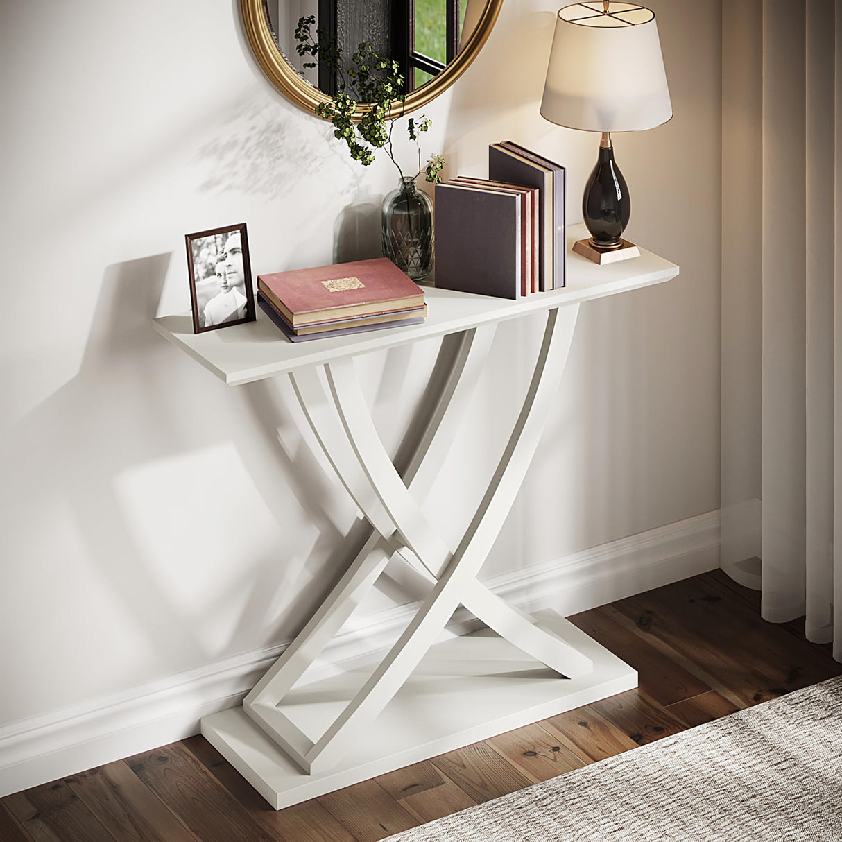 ChooChoo Console Table, Farmhouse Entryway Table for Hallway, 39 inch Wood Sofa Foyer Table with Storage for Entrance, Living Room, White ChooChoo