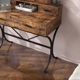 Vanity Table with Lighted Mirror, Modern Makeup Vanity Table with 10 Lights Makeup Desk 4 drawer Storage Dressing Table for Bedroom (Brown) Panana