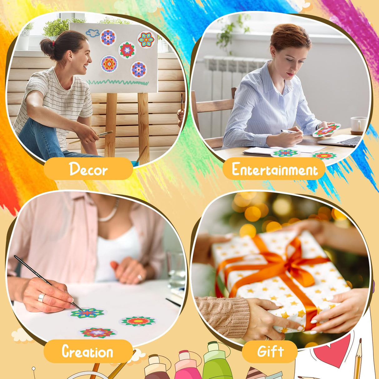 Vertintong 48 Pcs Sand Painting Mandala Coloring Craft Kits Mandala Sand Art Kits Mandala Sand Art Pictures with 24 Sand Options Creative Home Festival Party Favors Sessions Vertintong