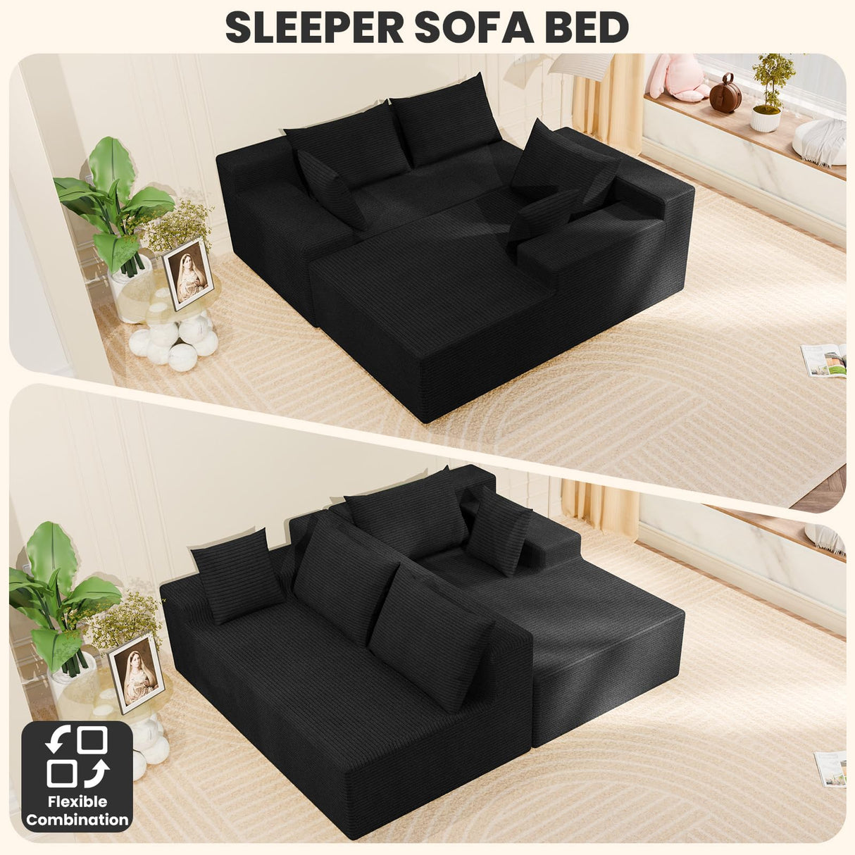 LEVELEVE 106" Cloud Sectional Couch with Deep Seat，Modern Modular Sofa with L-Shape Chaise，No Assembly Required, Upholstered Couches for Living Room Bedroom(Black,Right Facing Chaise) LEVELEVE