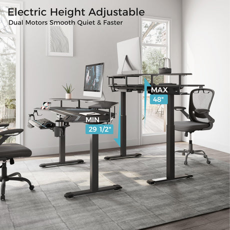 EUREKA ERGONOMIC Gaming Desk, Standing Desk Keyboard Tray, 72" Wing Shaped Music Studio Desk Electric Adjustable Height Desk Sit Stand Desk with LED Shelves, Gaming Recording Live Stream, Slot Design EUREKA ERGONOMIC