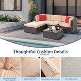 Vongrasig 5 Piece Patio Furniture Sets, All-Weather PE Rattan Wicker Outdoor Sectional Couch, Small Patio Conversation Set with Glass Table for Garden Pool, Beige Vongrasig