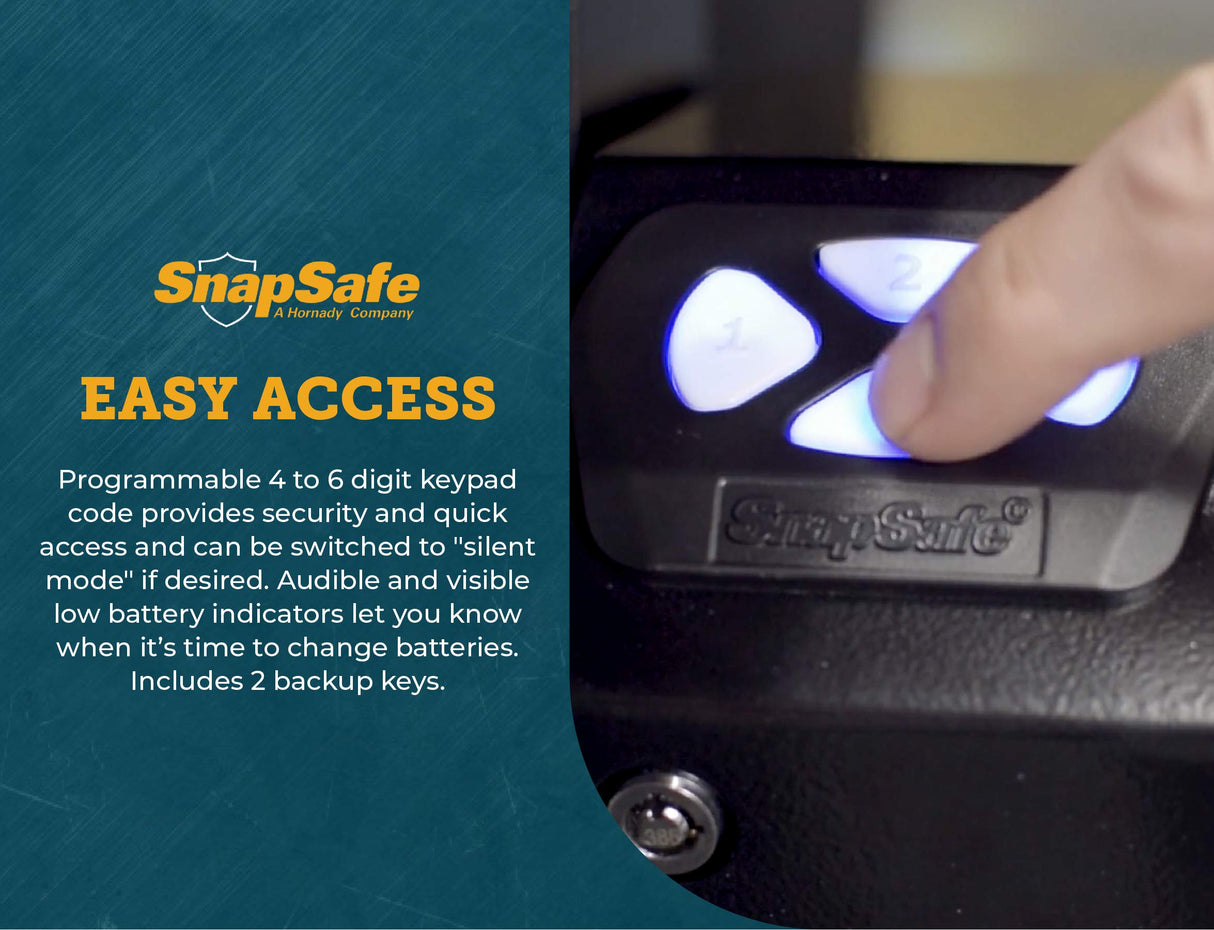 SnapSafe Drop Box Keypad Vault – Keypad Handgun Safe for Handguns – 4-6 Keypad Entry with Backup Keys – Black, Measures 13.5 (H) x 7.5 (W) x 3.6 (D) Inches - Item 75431 SnapSafe