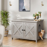 Shintenchi Cat Littler Box Enclosure, Litter Box Furniture Hidden with Removable Divider, Cat House with End Table, Grey Shintenchi