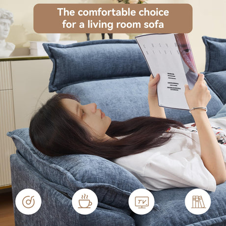 72'' Cloud Modern Loveseat Couch with Detachable Headrest, Modular Sectional Sofa Couch Deep Love Seat, Oversized 2 Seater Chenille Comfy Sofa with Armrests for Living Room, Blue Abbrevi