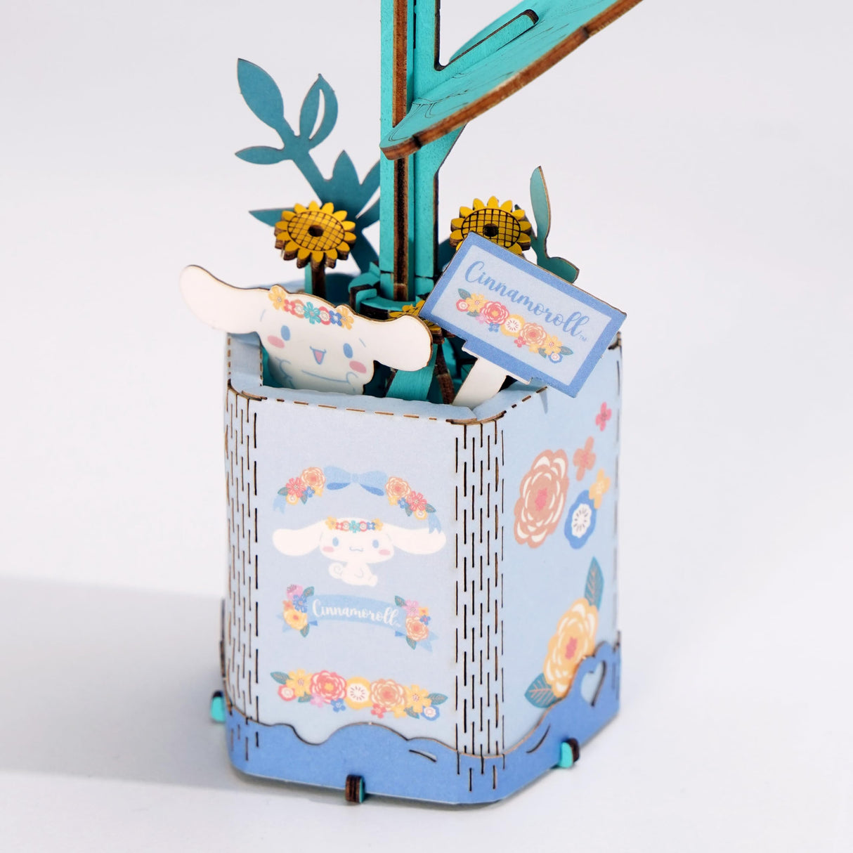Hands Craft Hello Kitty and Friends Cinnamoroll Sunflower 3D Wooden Puzzle Kit | DIY Flower Model | Arts & Crafts | Creative Hobby Kits | Cinnamoroll Character | Wood Building Set Hands Craft