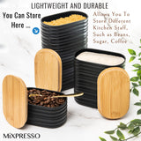Mixpresso 3 Piece Black Canisters Sets For The Kitchen, Airtight Plastic Canister With Bamboo Lid, Coffee And Sugar Canister Set, Decorative Sugar Container, Kitchen Decor For Counter Mixpresso