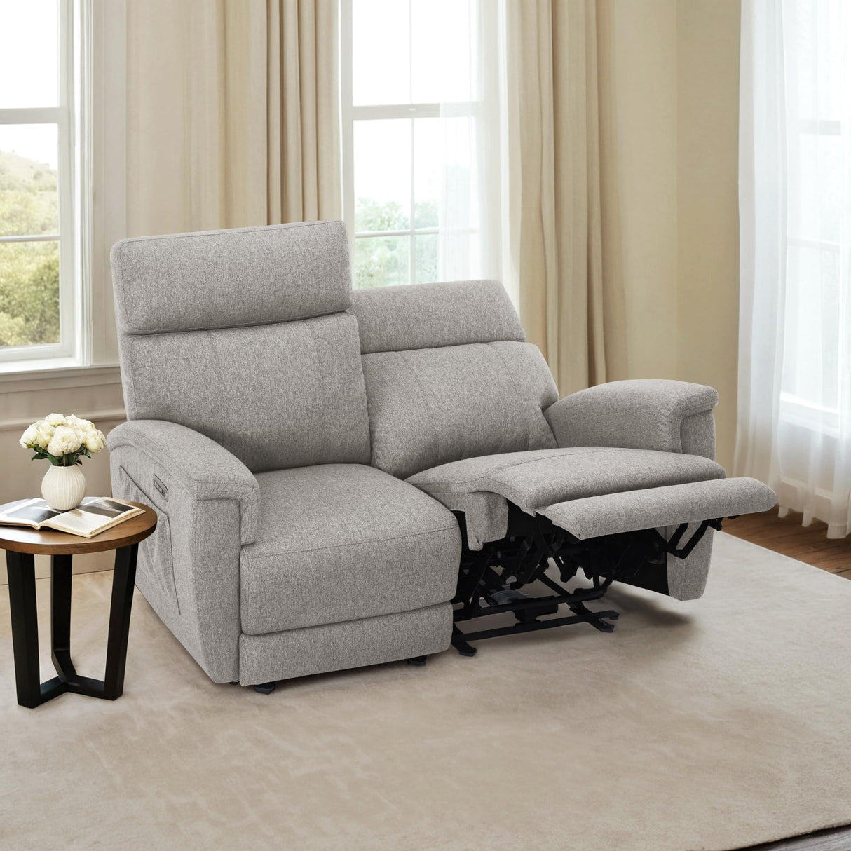 MCombo 60.2" Power Loveseat Recliner Sofa with Massage and Dual Heating, Adjustable Headrest, USB & Type C Port for Living Room, Fabric PR606M1 (Mist Grey) MCombo