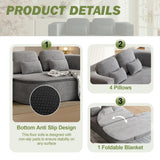 IZLKQC 75'' Convertible Folding Sofa Bed, Memory Foam Couch, Foldable Full Size Love Seat Sleeper Bed, 2-in-1 Foldable Curved Sleeper Sofa with 4 Pillows and Blanket for Living Room (Corduroy, Gray) IZLKQC