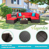 Vongrasig 7 Piece Patio Furniture Sets with 45 Inch Fire Pit Table All Weather PE Wicker Rattan Outdoor Sectional Sofa Couch Conversation Set w/Glass Table for Lawn, Garden, Backyard (Red) Vongrasig
