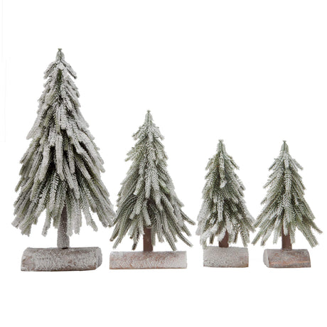 VGIA 4pcs Mini Christmas Trees Separate Spray Snow Christmas Trees with Wooden Bases VGIA