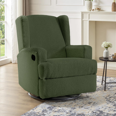 UIXE Swivel Glider Recliner Chairs Set of 2, Boucle High Back Accent Chair Nursery Rocker for Living Room, Upholstered Manual Reclining Sofa Seating with Deep Seat - Green UIXE