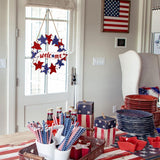 4th/Fourth of July Decorations Welcome Wreath for Front Door - Wooden Red White and Blue Star Sign, Patriotic Memorial Day Porch Home Wall Outside Decor 80UncleKimby