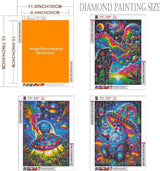 EIBEILI Diamond Art Kits for Adults - 3 Pack Hippie Hippy Alien,Starry Rainbow,Gnome Diamond Painting Kits for Adults,5D Round Full Drill Gem Art,DIY Crafts Kits for Gift Home Wall Decor 12x16inch EIBEILI