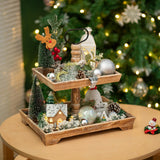 Hanobe Tiered Tray for Table Decor: 2 Tier Serving Stand Farmhouse Decorative Tray for Coffee Bar Centerpiece Rectangle Wood Display Stands Kitchen Counter Hanobe