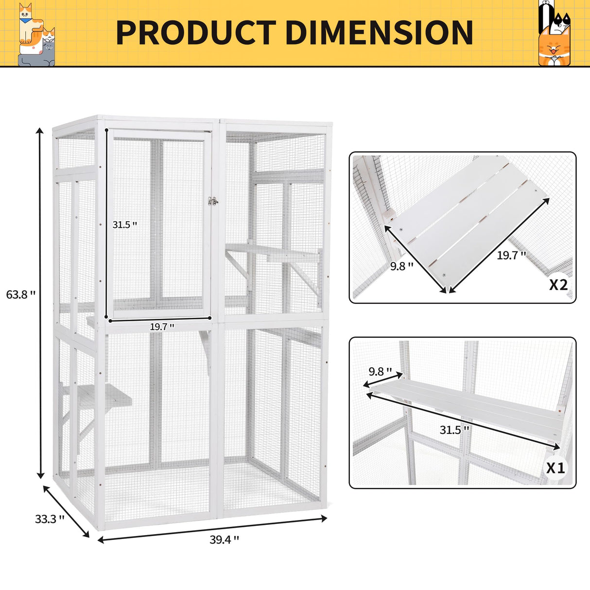 COZIWOW Catio Outdoor Cat Enclosure Window Access, Wooden Cat House Shelter, Kitty Cage with 3 Platforms for Patio Indoor (White) COZIWOW