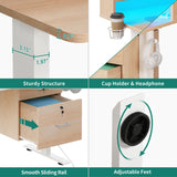 YITAHOME Height Adjustable Electric Standing Desk with Drawers, 48 x 24 Inches Sit Stand Desk with Power Outlets & LED Lights, Electric Desk Stand Up Desk with Monitor Stand, Oak YITAHOME