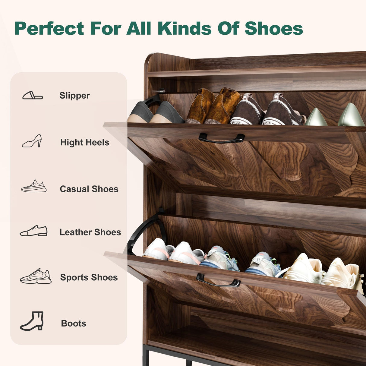 infurnic Shoe Storage Cabinet with 2 Flip Drawers, Narrow Shoe Cabinet for Entryway, Freestanding Organizer Shoe Rack Cabinet for Front Door Entrance Hallway Foyer, Walnut infurnic