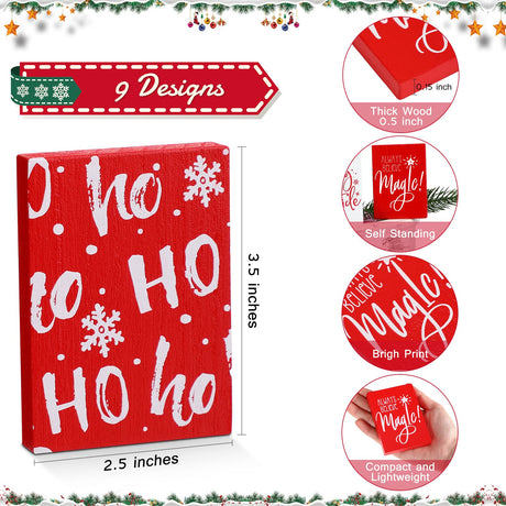 9 Pack Christmas Wooden Signs Farmhouse Christmas Tiered Tray Decorations Christmas Table Decor Christmas Block Signs for Xmas Holiday Party Table Centerpiece Home Crafts Decorations Roowest