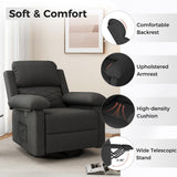 Glider Recliner for Adult Indoor Upholstered Lounge Nursery Chair Swivel Single Sofa with Side Pockets for Living Room Bedroom(Black) Amopatio