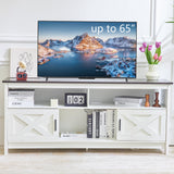 Rustic White Farmhouse TV Stand, Entertainment Center with Power Outlets for TVs up to 65 Inch, Mid Century Modern TV Cabinet, Media Console Table for Living Room, Farmhouse TV Console (Black) Redlifeᅟᅠ