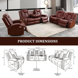 GEBADOL Power Recliner Sofa Set,Burgundy Leather Reclining Couch with USB Port/Cup Holders/Storage Console,Leather Sofas with Power Recliner for Living Room/Apartment/Office GEBADOL