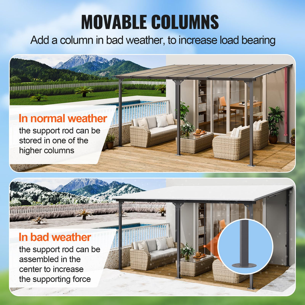 VEVOR Lean to Gazebo for Patio, 10' x 14' Hard Top Gazebo with Aluminum Frame, Wall Mounted & Freestanding Pergola, UV Resistant Polycarbonate Roof, Outdoor Patio Awnings for Deck, Garden and Backyard VEVOR